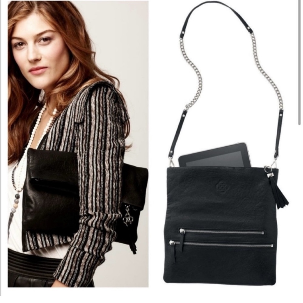 NEW Stella & Dot Leather Waverly 3-Way Bag clutch crossbody-black